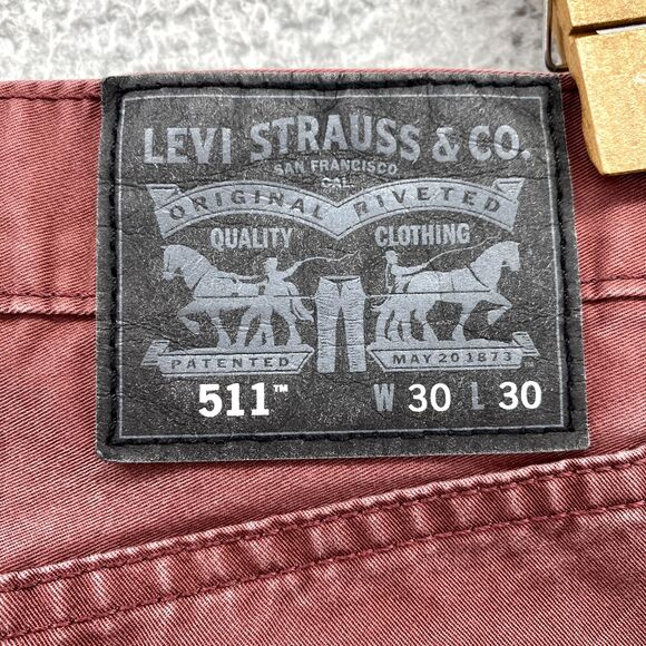 Levis 511 Jeans 28 x 29* Burgundy Slim Straight Classic Denim Cotton Pants Men's - Picture 15 of 16